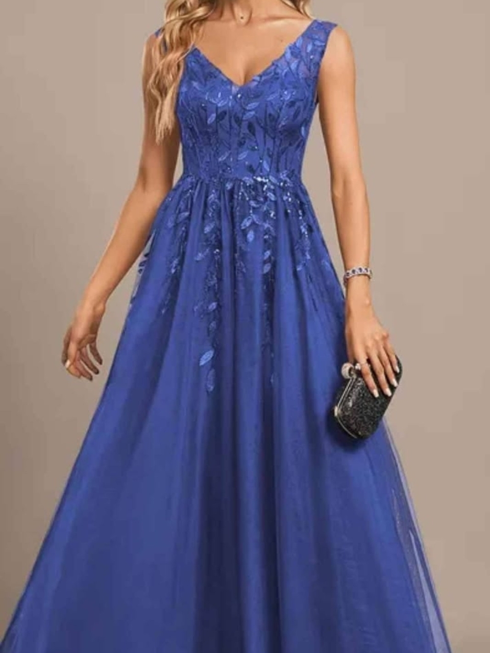 JJs House Royal Blue V-Neck Prom Gown